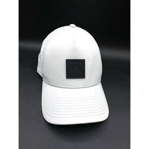 Tesla White Adjustable Golf Hat Licensed Black Logo Badge